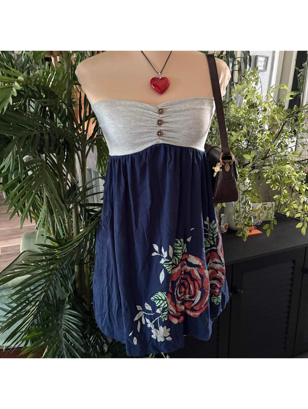 vintage y2k fairycore navy floral long babydoll tube top